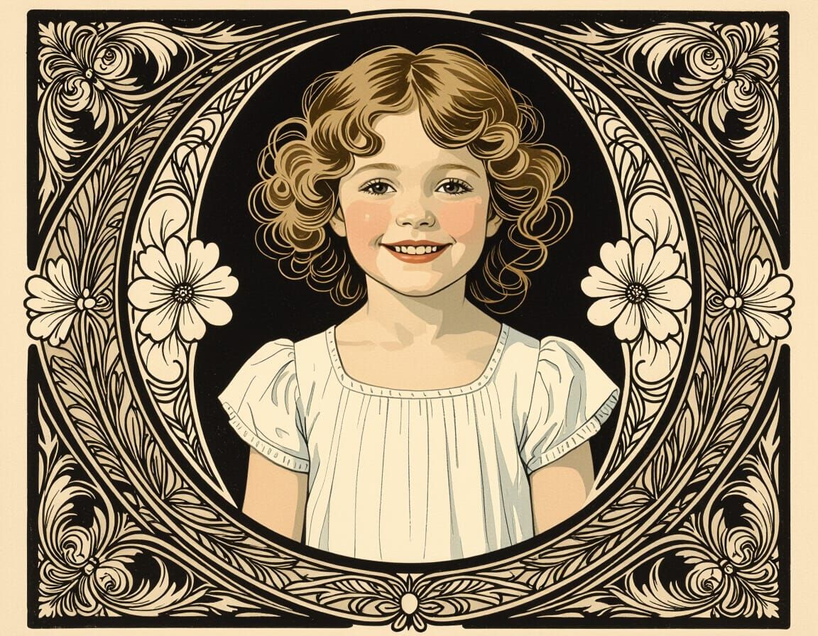 Girl with Curly Hair in Impressionist Portrait Style