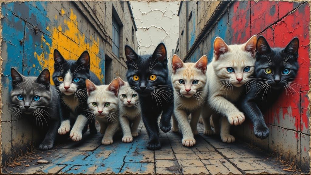 Surreal Kittens in Graffiti Alley