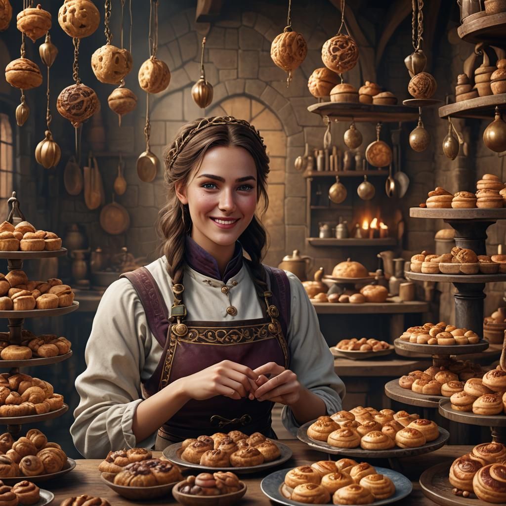 Medieval Pastry Chef: Detailed Fantasy Concept Art