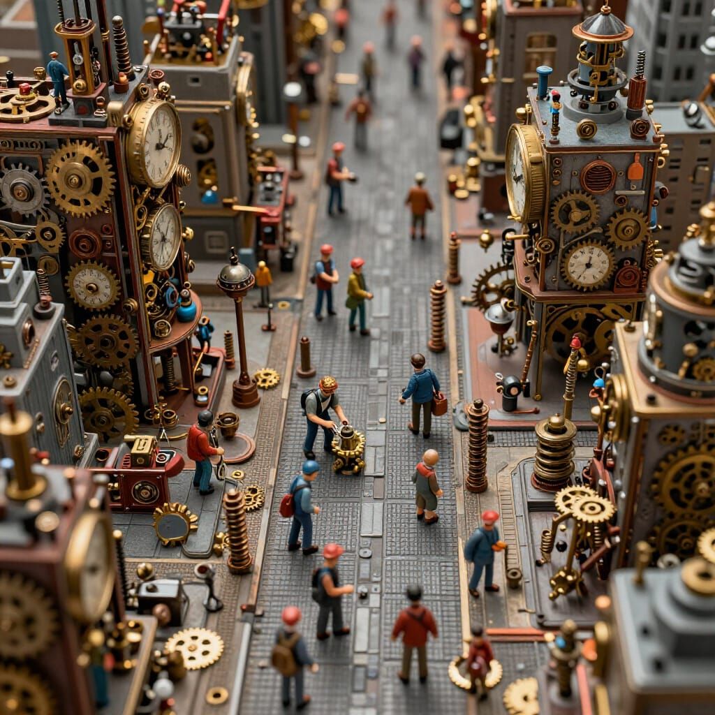 Bustling Miniature Clockwork City