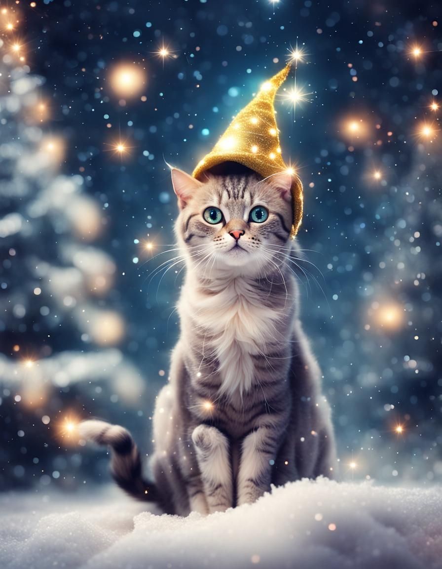 Festive Magic Cat in Elf Hat