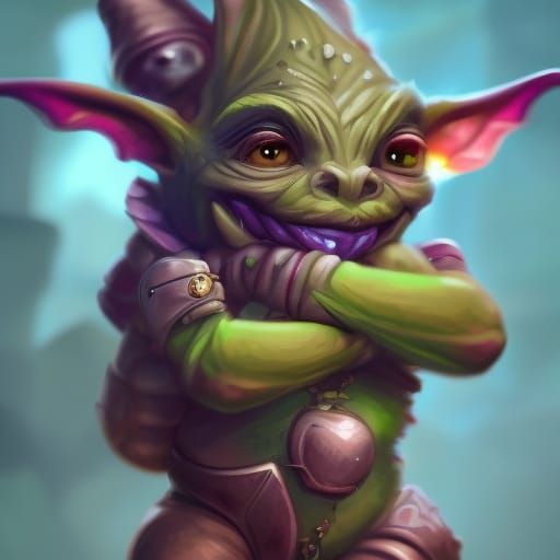 Cute Goblin Holding Gems in Detailed Matte Painting