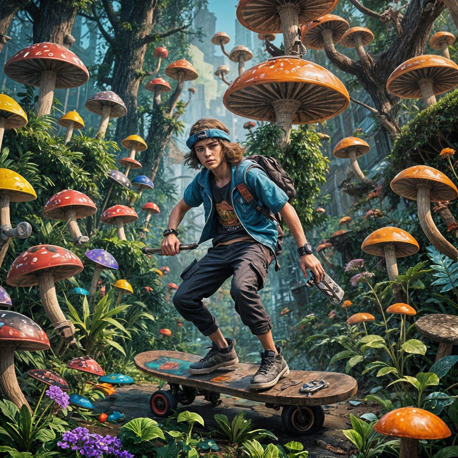 Psychedelic Mushrooms Fairy Skater in Detailed Matte Paintin...