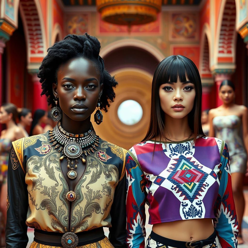 Futuristic Moroccan Women in Vibrant Riad