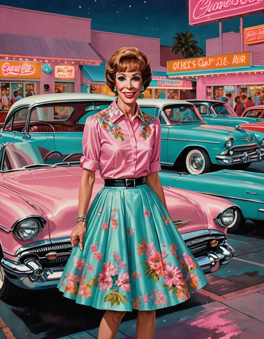 Carol Burnett as 1950s Drive-In Waitress in Pop Art Style