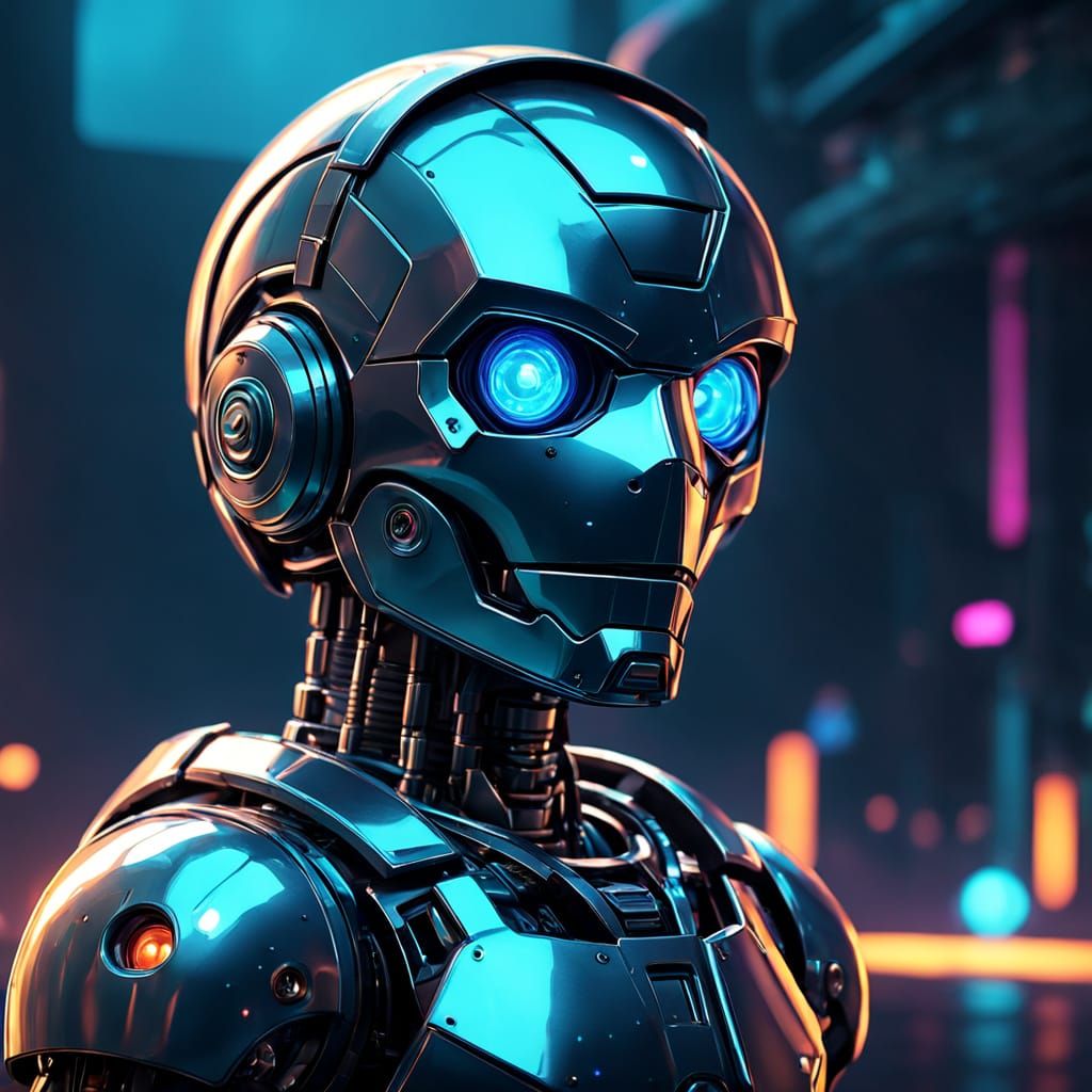 Futuristic Gumball Robot in Neon Low-Poly Style