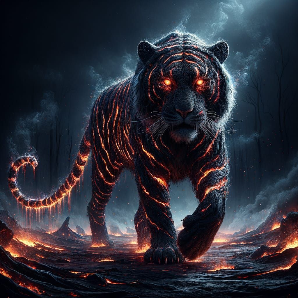 Terrifying Lava Tiger in Nightmare Landscape