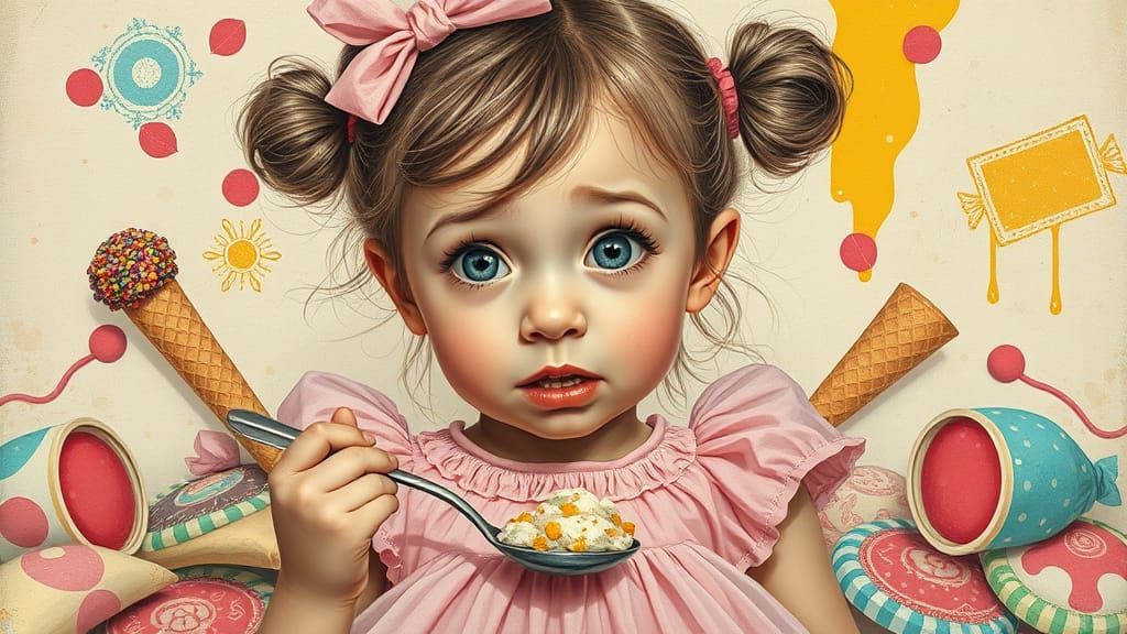 Whimsical Girl in Colorful Chaos