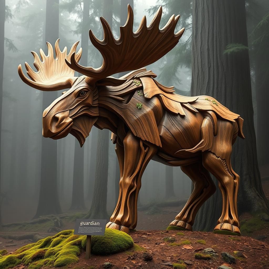 Majestic Moose Wood Carving Forest Guardian