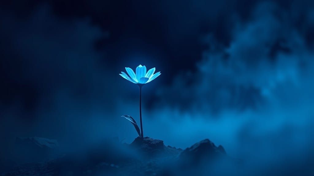 Surreal Bioluminescent Flower Blooms in Thick Venusian Fog