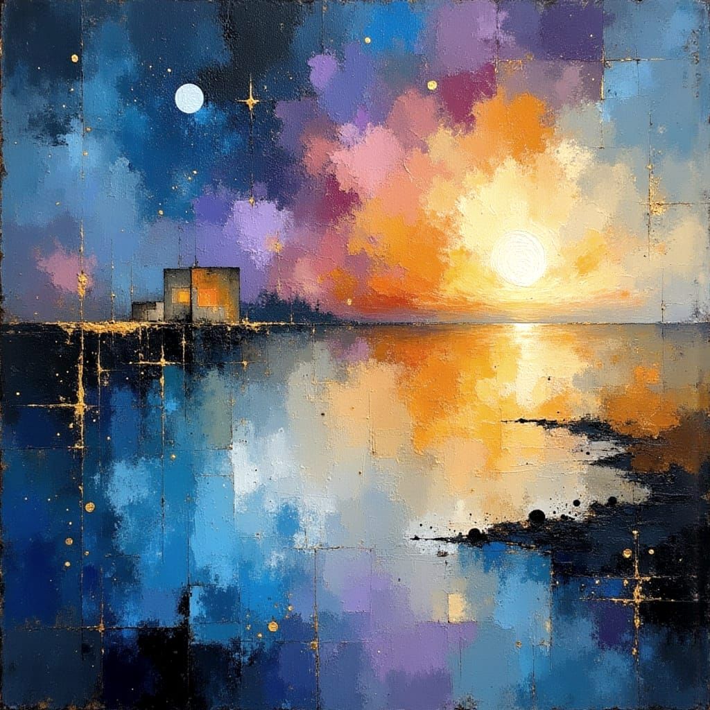 Abstract Seascape and Cityscape Fusion with Vibrant Colors