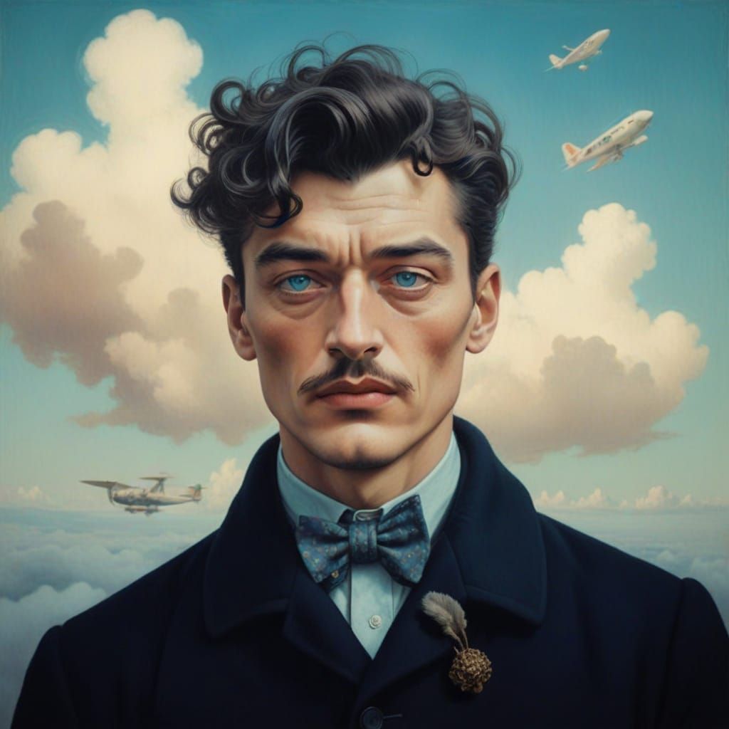 Dreamlike Gentleman in Whimsical Cloudscape