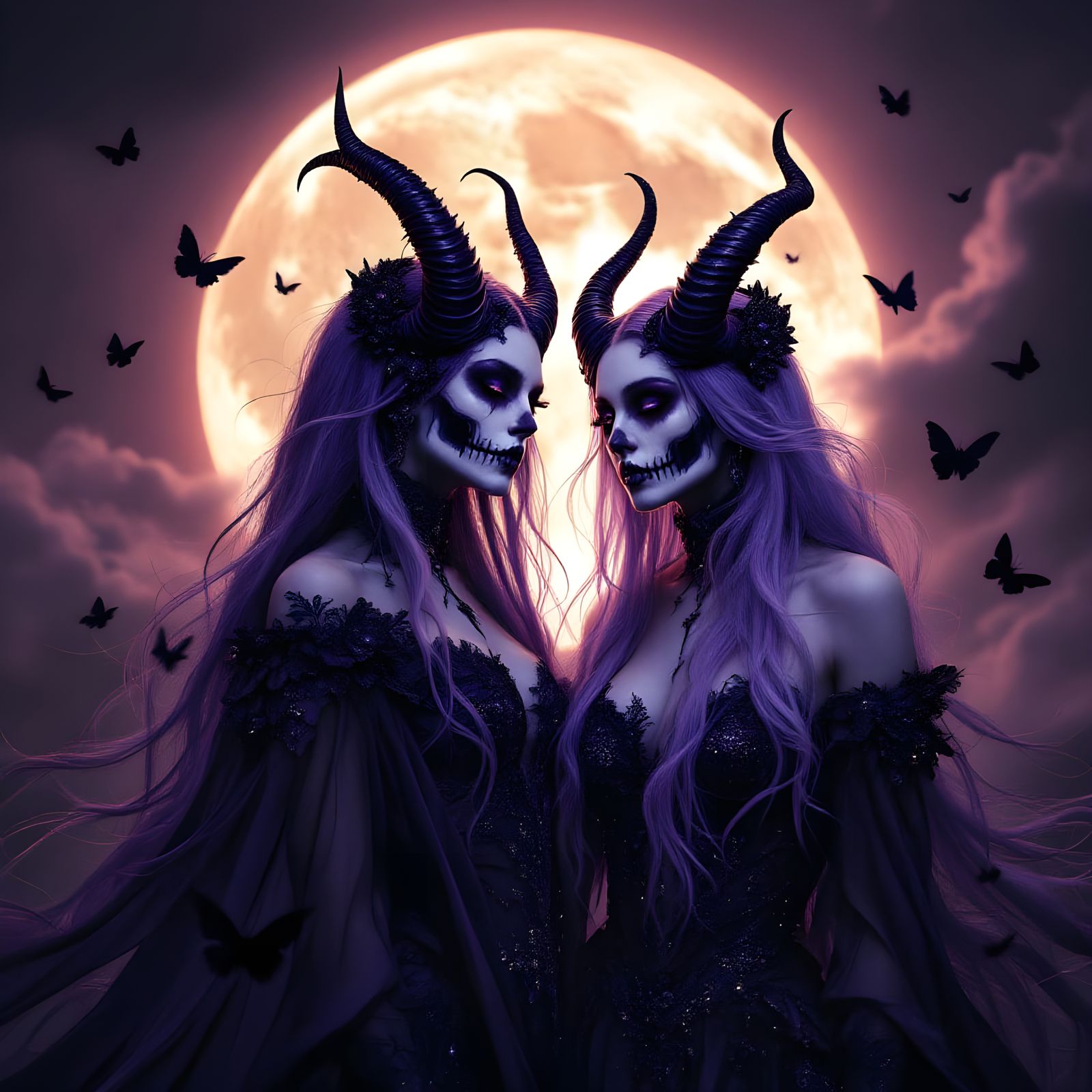 Ethereal Dark Goddesses Under Moonlight