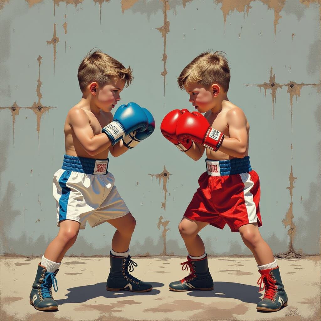 Vintage Boxing Boys in Comic Book Style