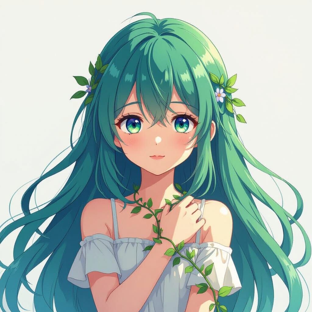 Anime Girl with Green and Blue Hair and Heterochromia
