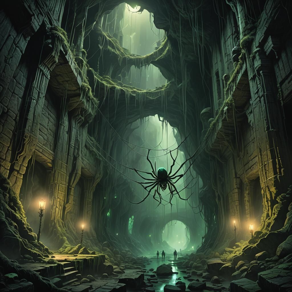 Underground Canyon with Glowing Ravine in Dark Fantasy Style