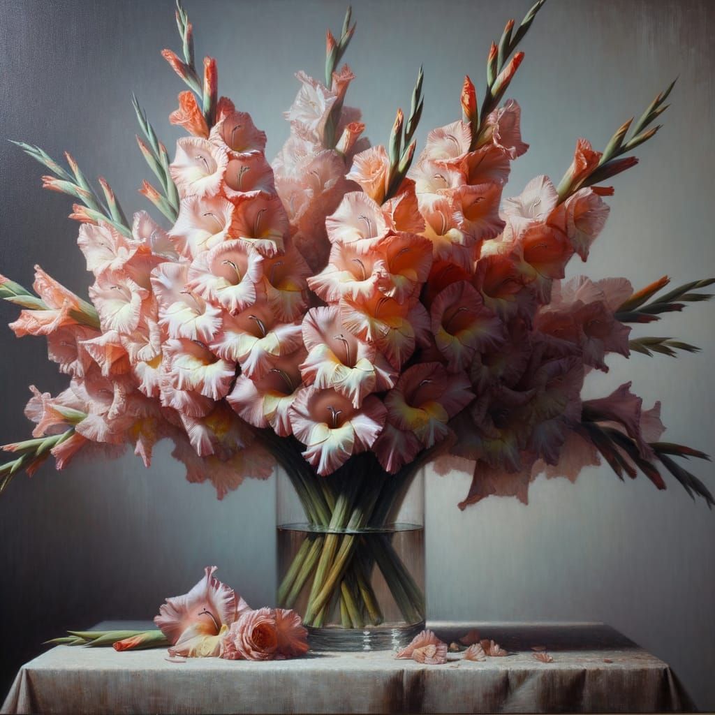 Blush Gladiolus Still Life in Oil Painting