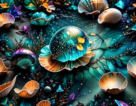 Vibrant Rainbow Shells on Ocean Floor