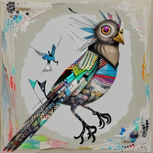 Surreal Bird Portrait in Mixed Media Collage
