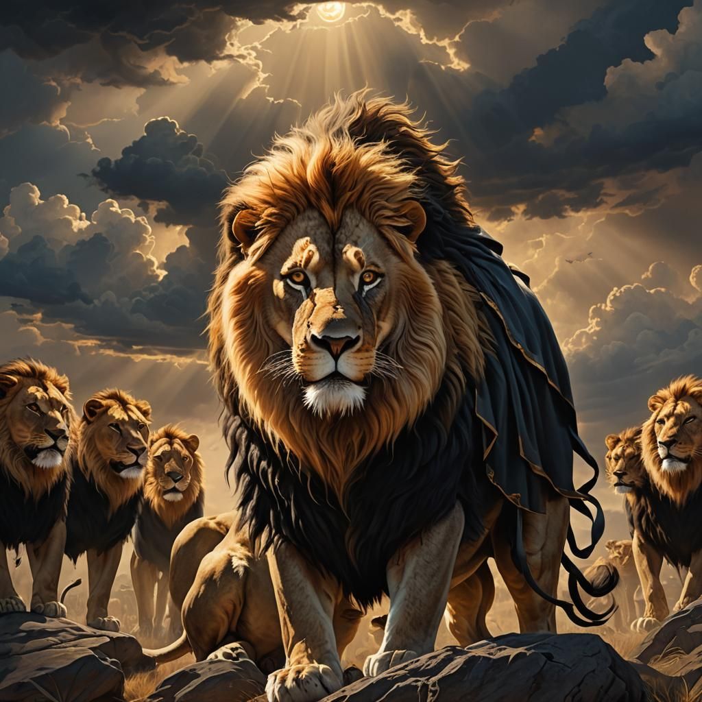Majestic Lion Stands Proud in Dark Fantasy Art