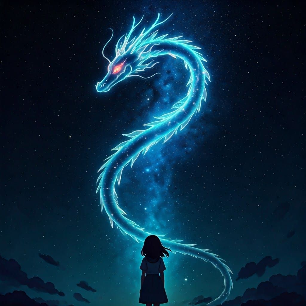 Child Watches Constellation in Miyazaki and Van Gogh Style