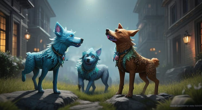 Detailed Animated Blink Dogs in a Magical Forest