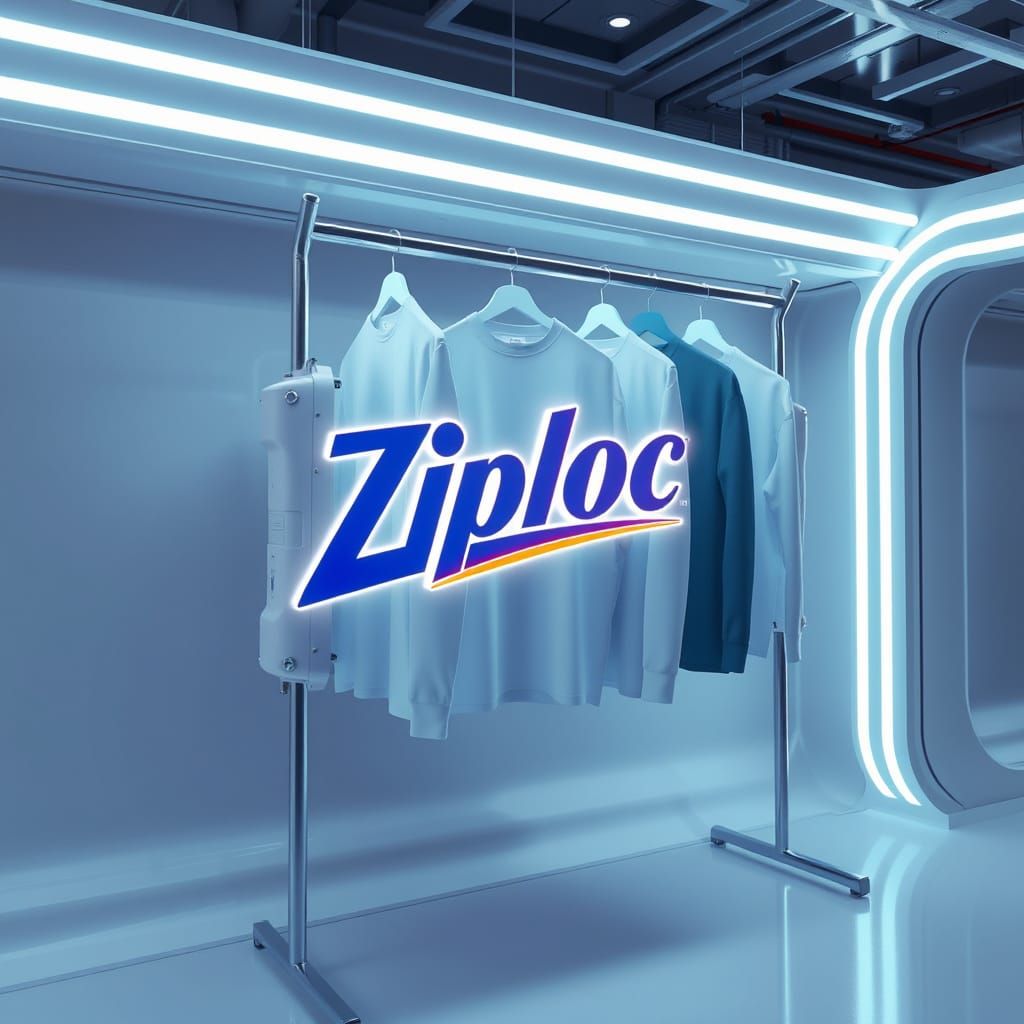 Ziploc Logo on Futuristic 3D Garment Rack