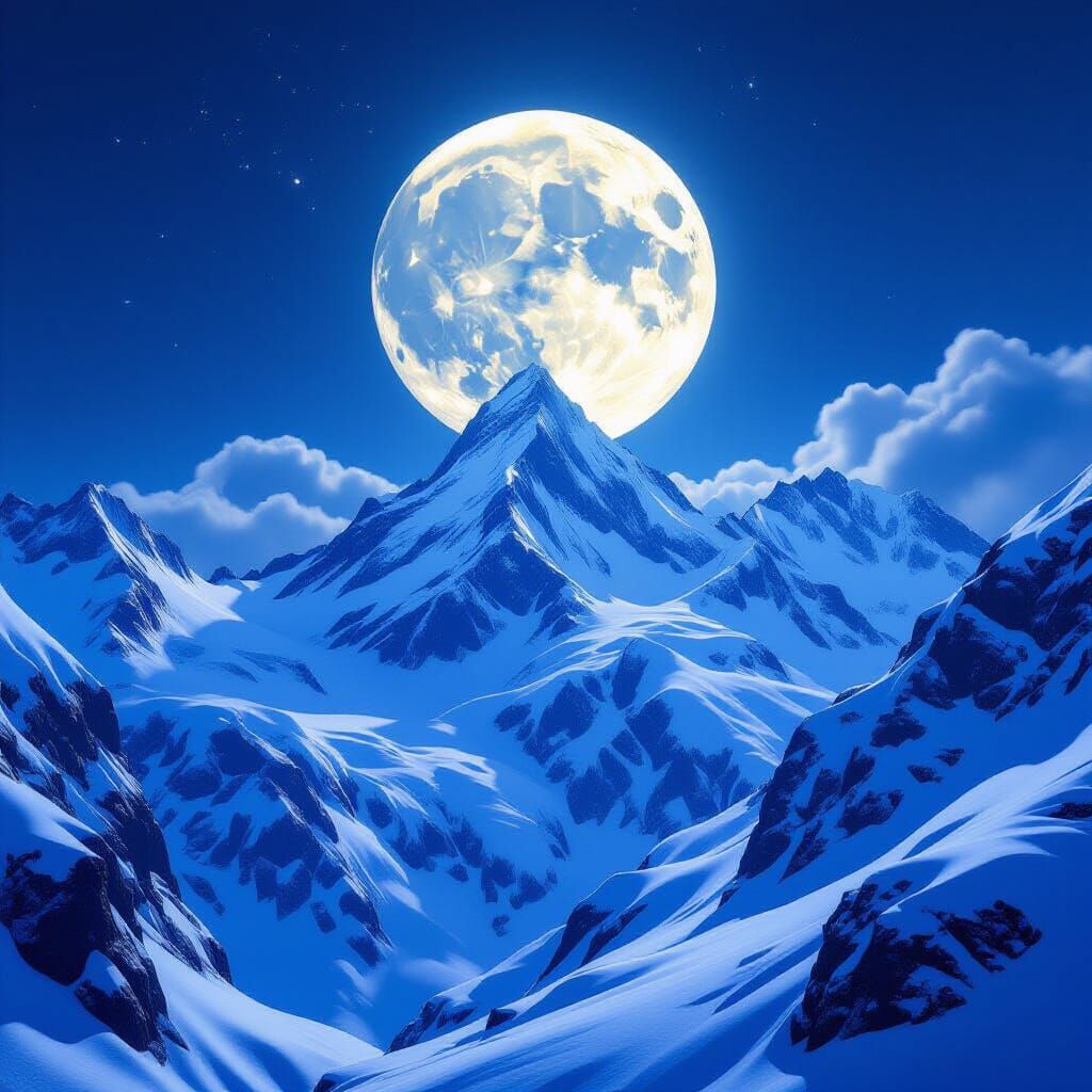 Full Moon Over Snowy Swiss Alps in Fantasy Style