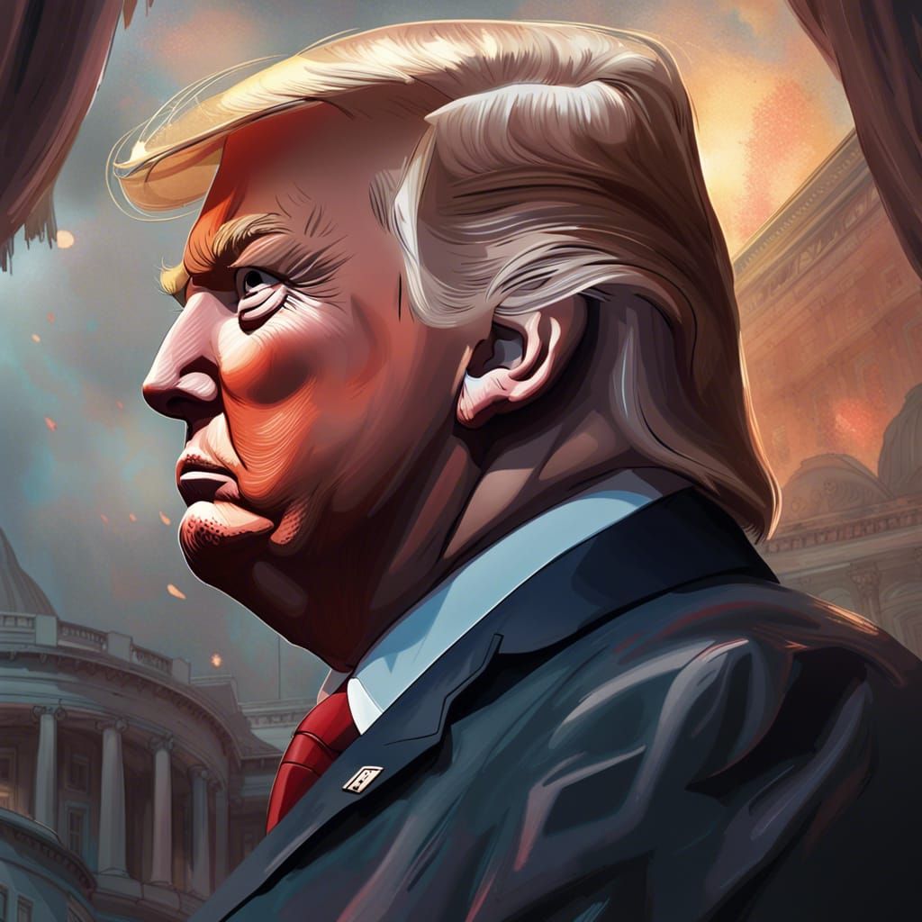 Donald Trump Portrait with White House, Hyperdetailed Art