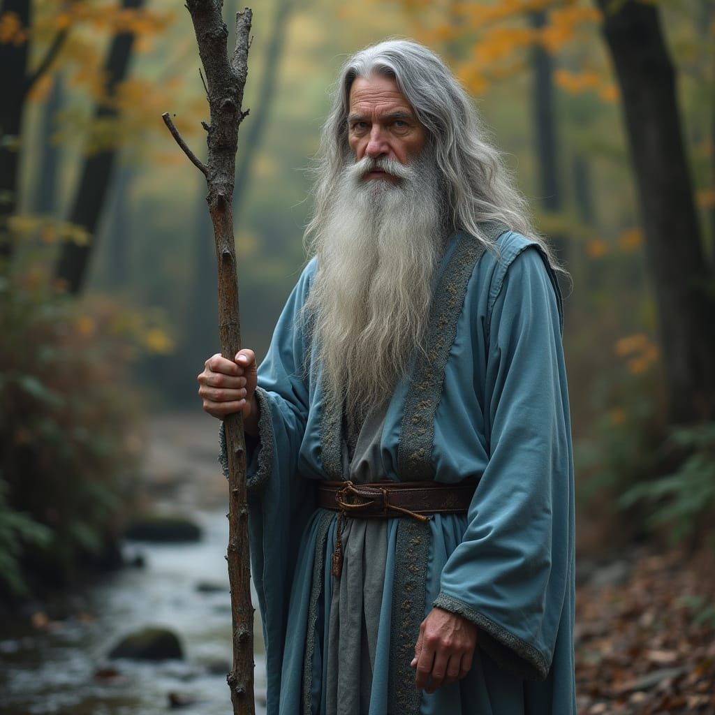 Wise Wizard in Autumn Forest