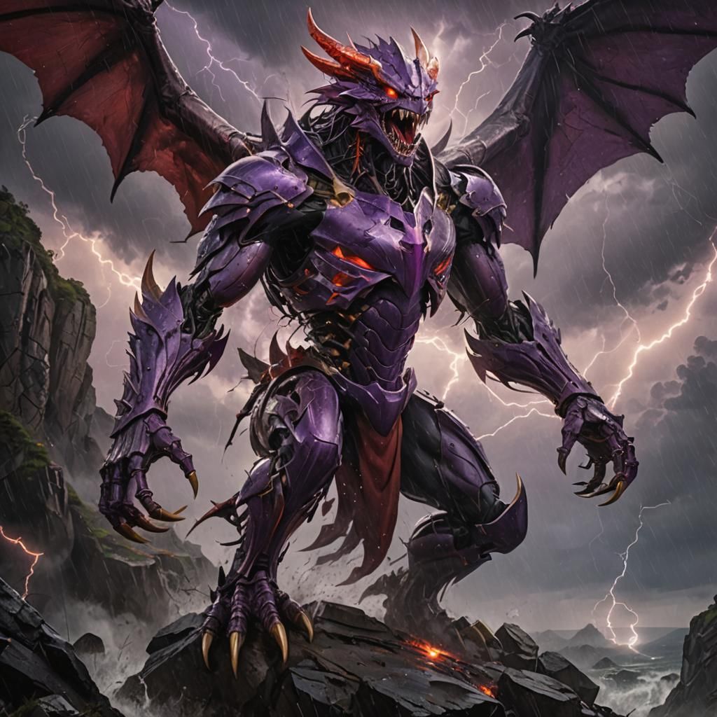 Fearsome Metallic Dragon Roaring in a Storm