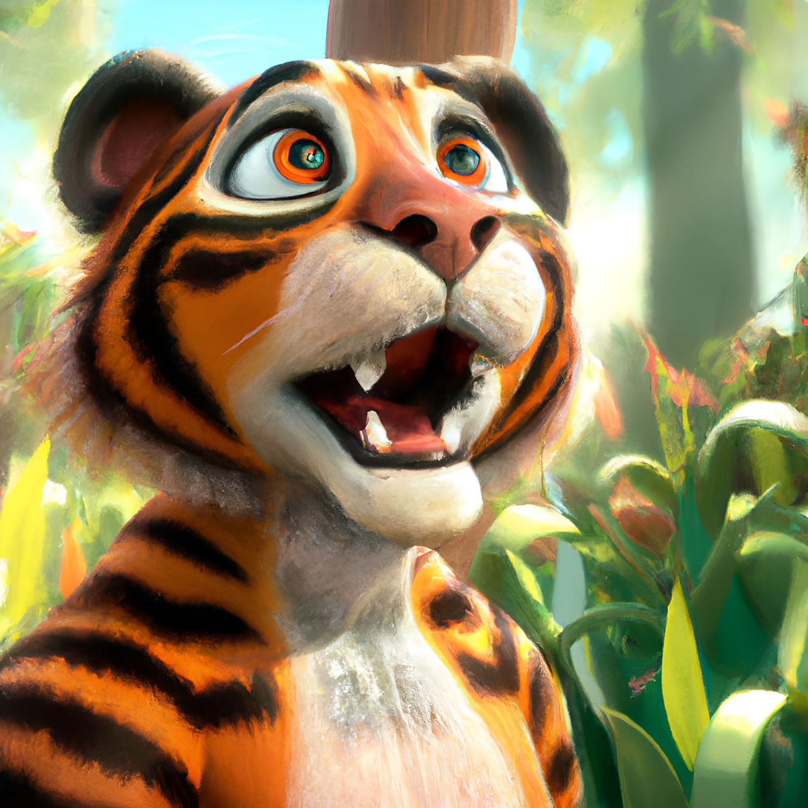 Adorable Tiger in Jungle: 3D Digital Art
