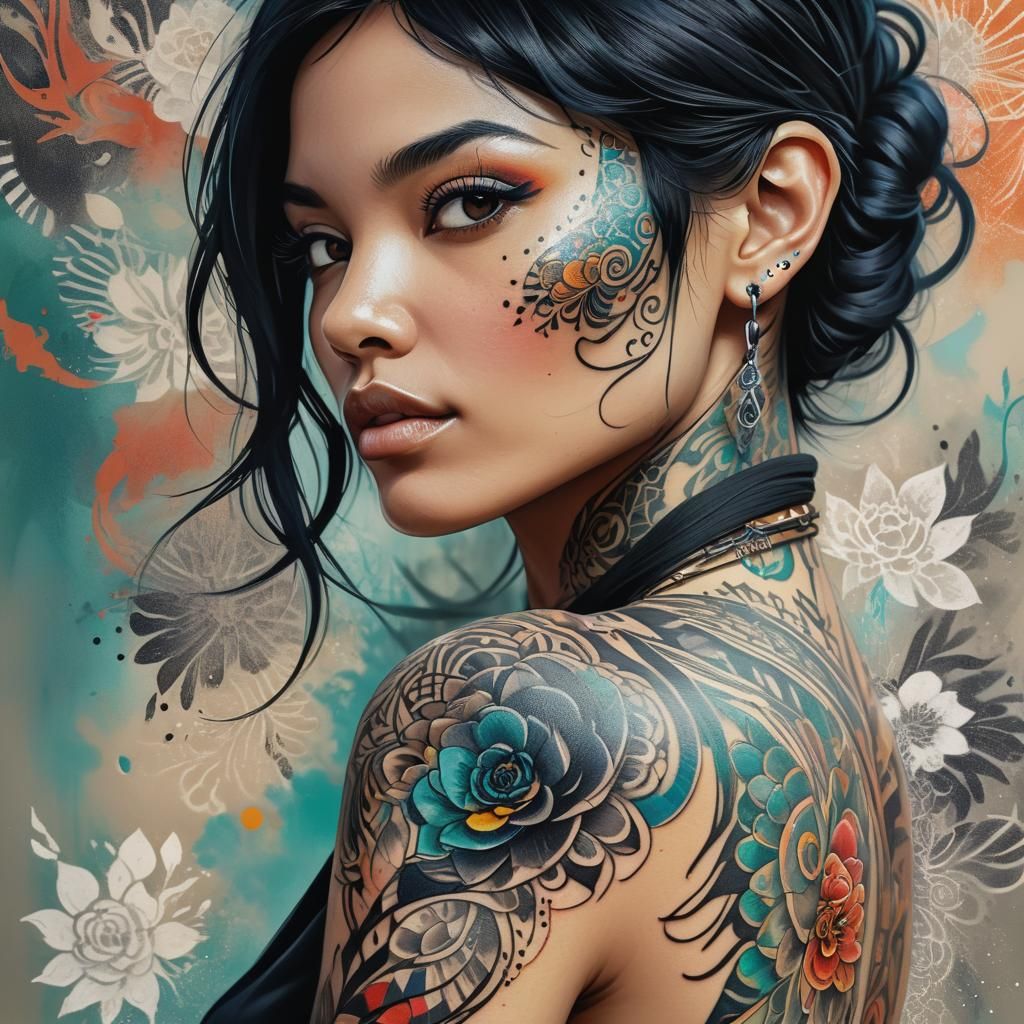 Tattooed Woman in Radiant Splendor