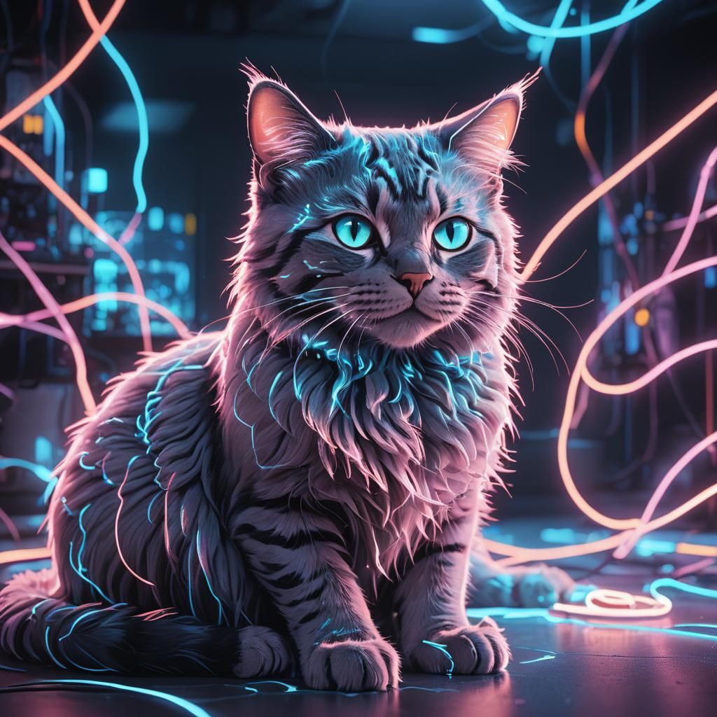 Bioluminescent Neon Cat Concept Art