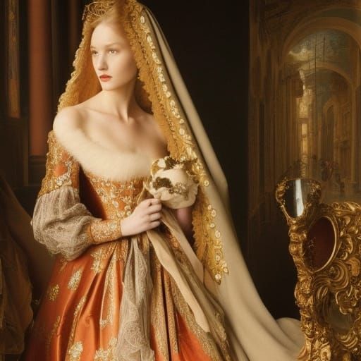 Medieval fashion model fantasy inspired by Hubert and Jan van Eyck