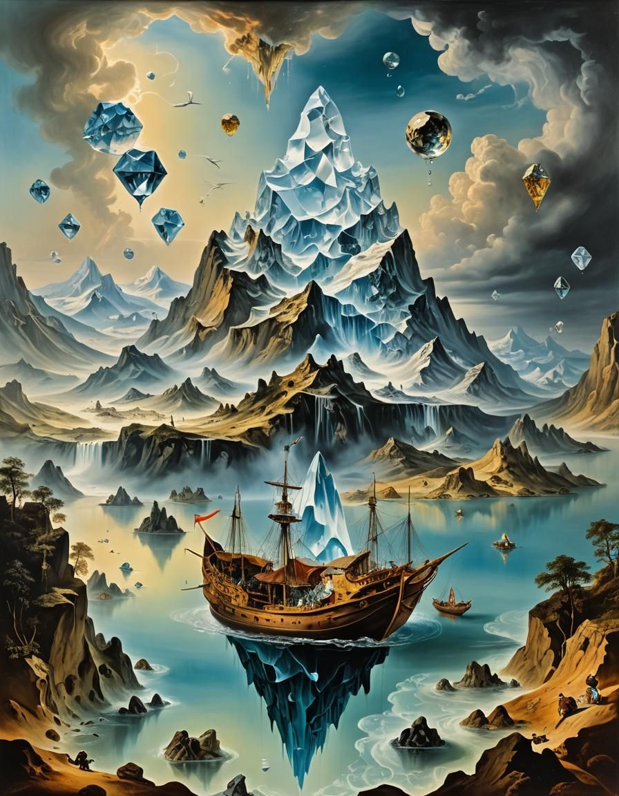 Floating Crystal Mountain Inspired by Renaissance Art