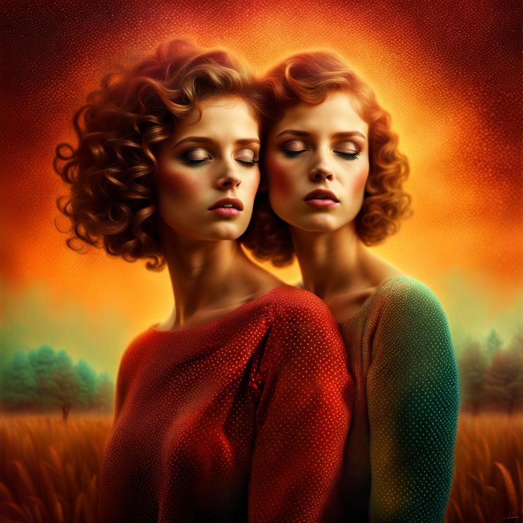 Pointillist Double Exposure: Joy and Sorrow