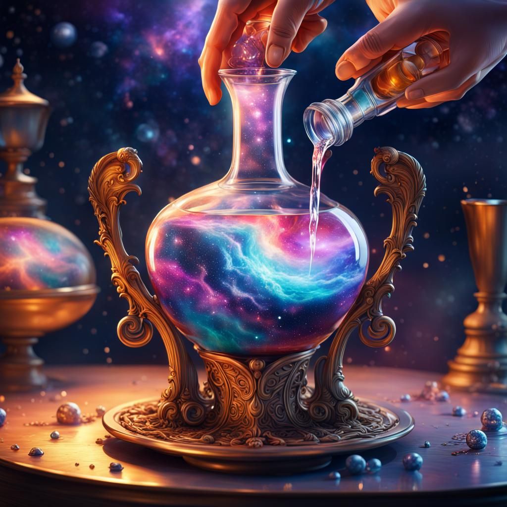 Cosmic Potion Bottle in Rococo Fantasy Art