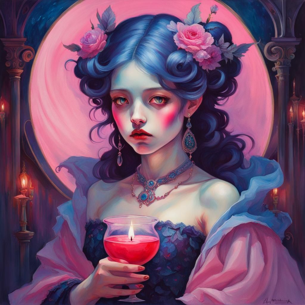 Vampire in Pastel Colors: A Gouache and Watercolor Painting