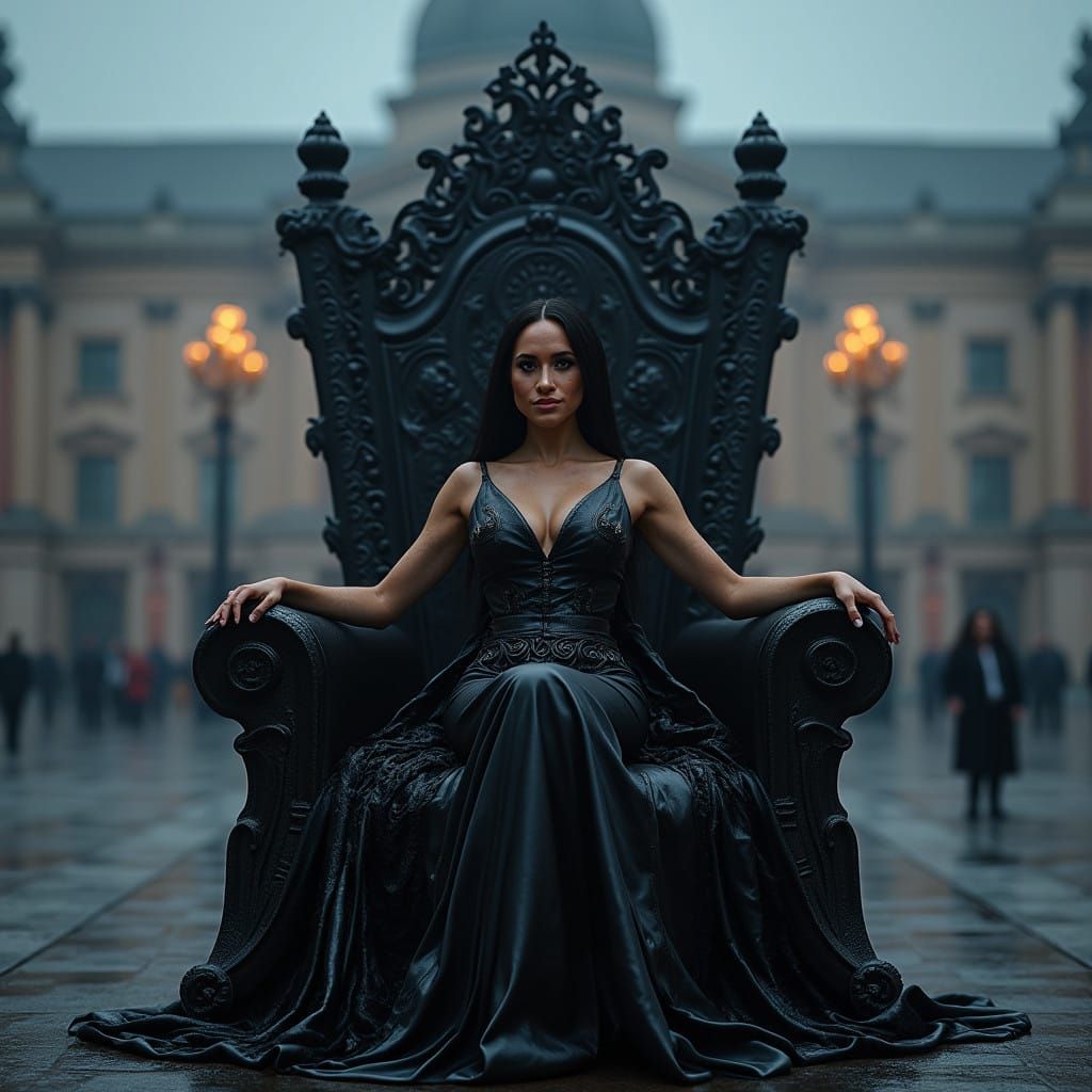 Regal Fantasy Queen Reigns in Trafalgar Square Latex Gown