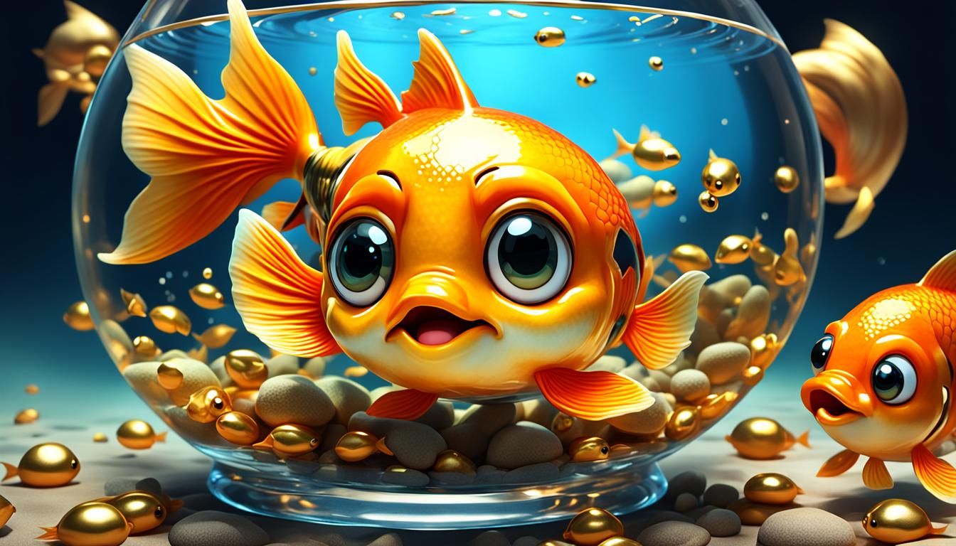 Adorable Chibi Goldfish Winking in 3D