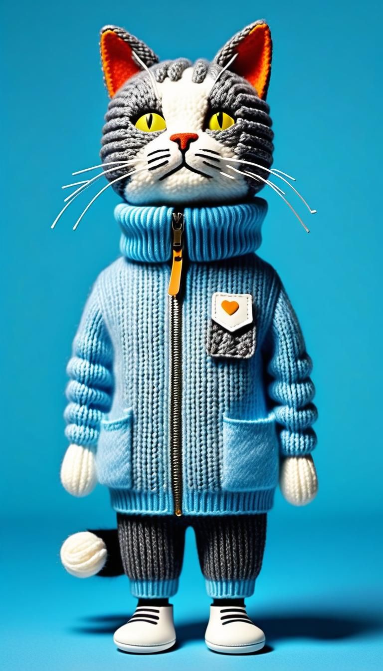 Cat in Stylish Outfit: Digital Art Portrait