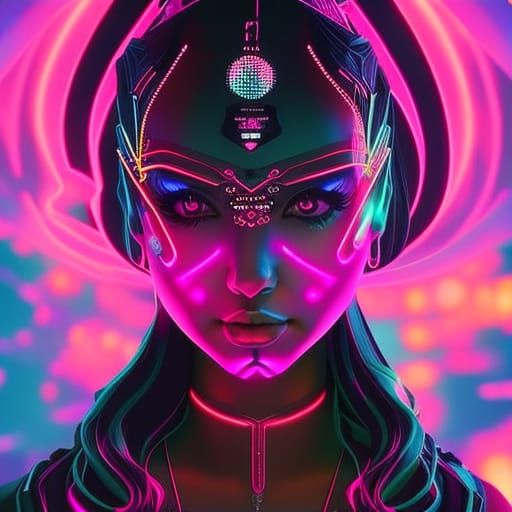 Neon Girl Portrait in Cyberpunk Style
