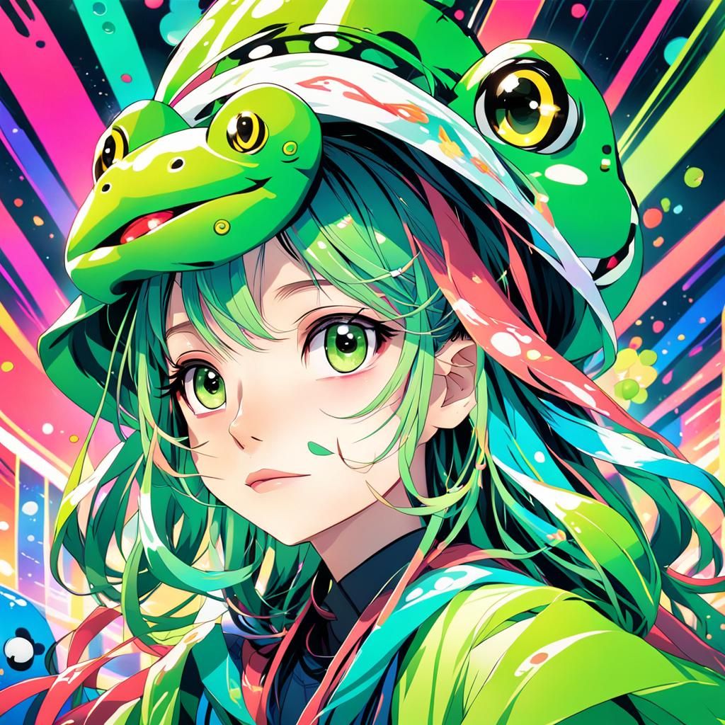 Anime Girl with Frog Hat in Studio Trigger Style