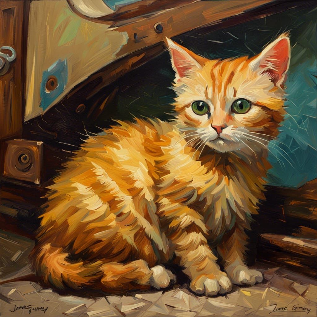 Cat Portrait in Post-Impressionist Oil Painting Style
