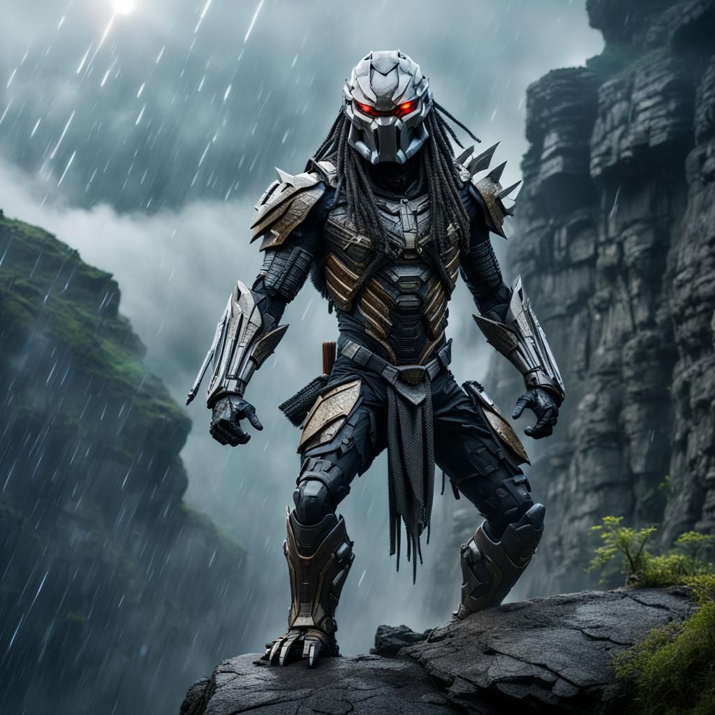 Yautja Predator Roaring at the Sky in the Rain