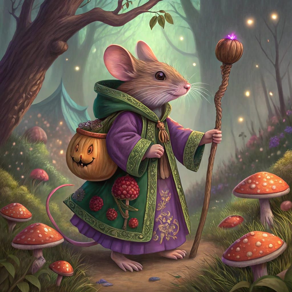 Whimsical Mouse Druid in High Fantasy Setting