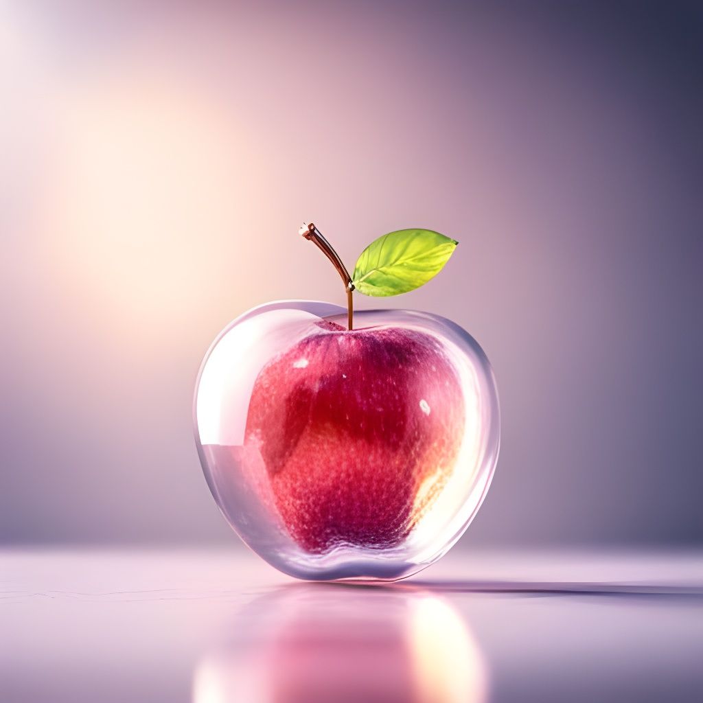 Photorealistic Glass Apple with Sunlight and Bokeh