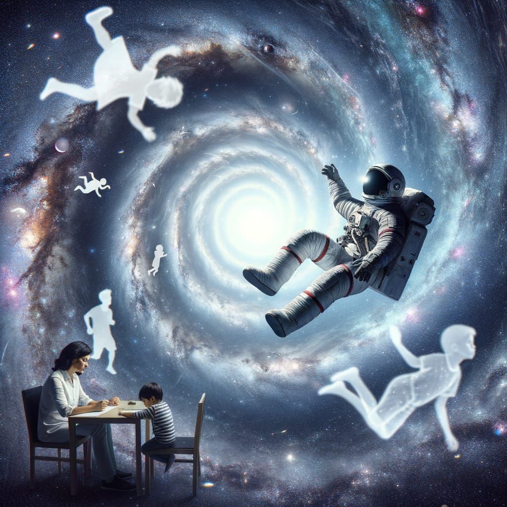 Astronaut's Infinite Fall: A Double Exposure of Family Memor...