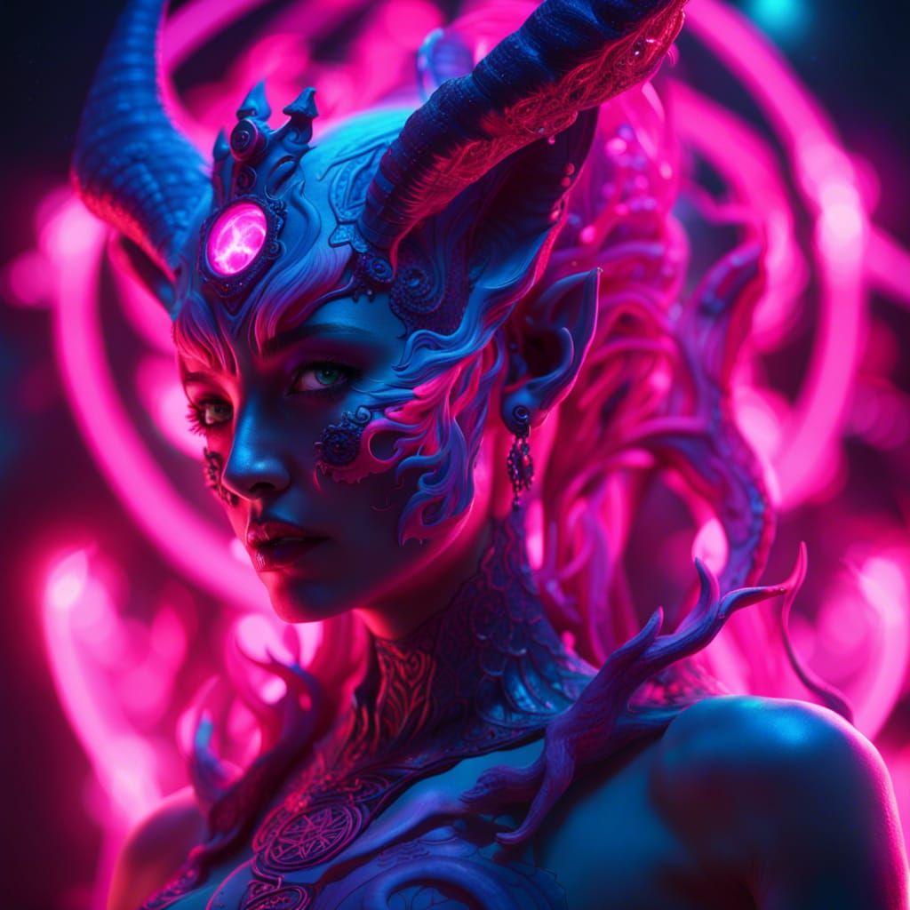 Bioluminescent Pink Demon Goddess: Fantasy Concept Art